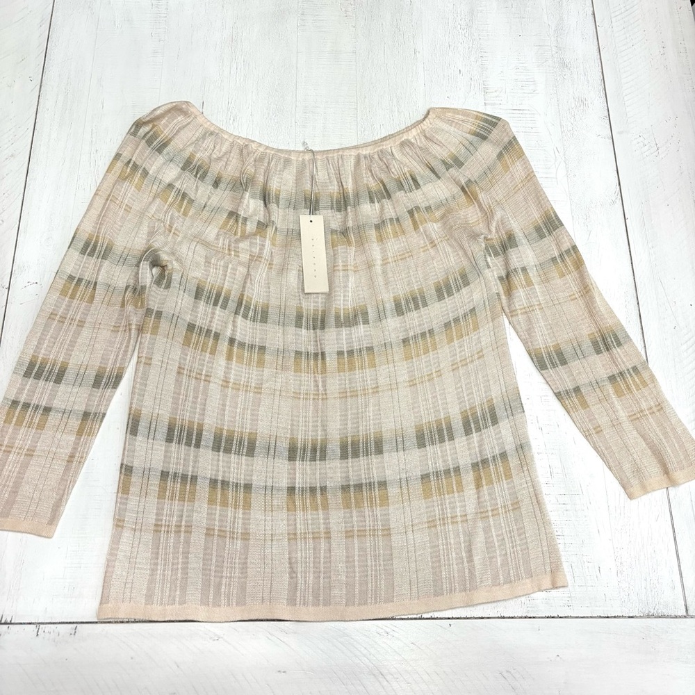 Belford 100% Silk  Beige and Green Plaid  Blouse NWT